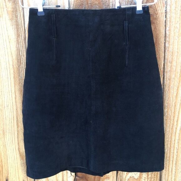 Express Dresses & Skirts - Express Black Genuine Leather Midi Skirt 9/10